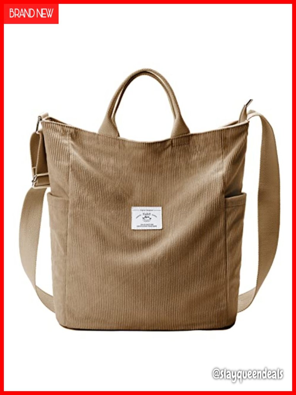 KALIDI Corduroy Tote Bag Large Hobo Crossbody Shoulder Bag Adjustable Strap